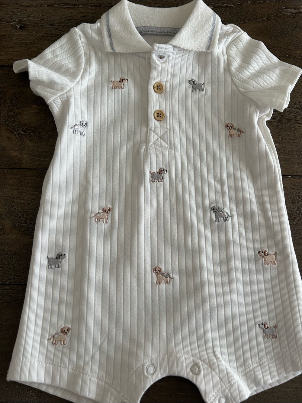 Little Me White and Gray Ribbed Baby Pajama Top